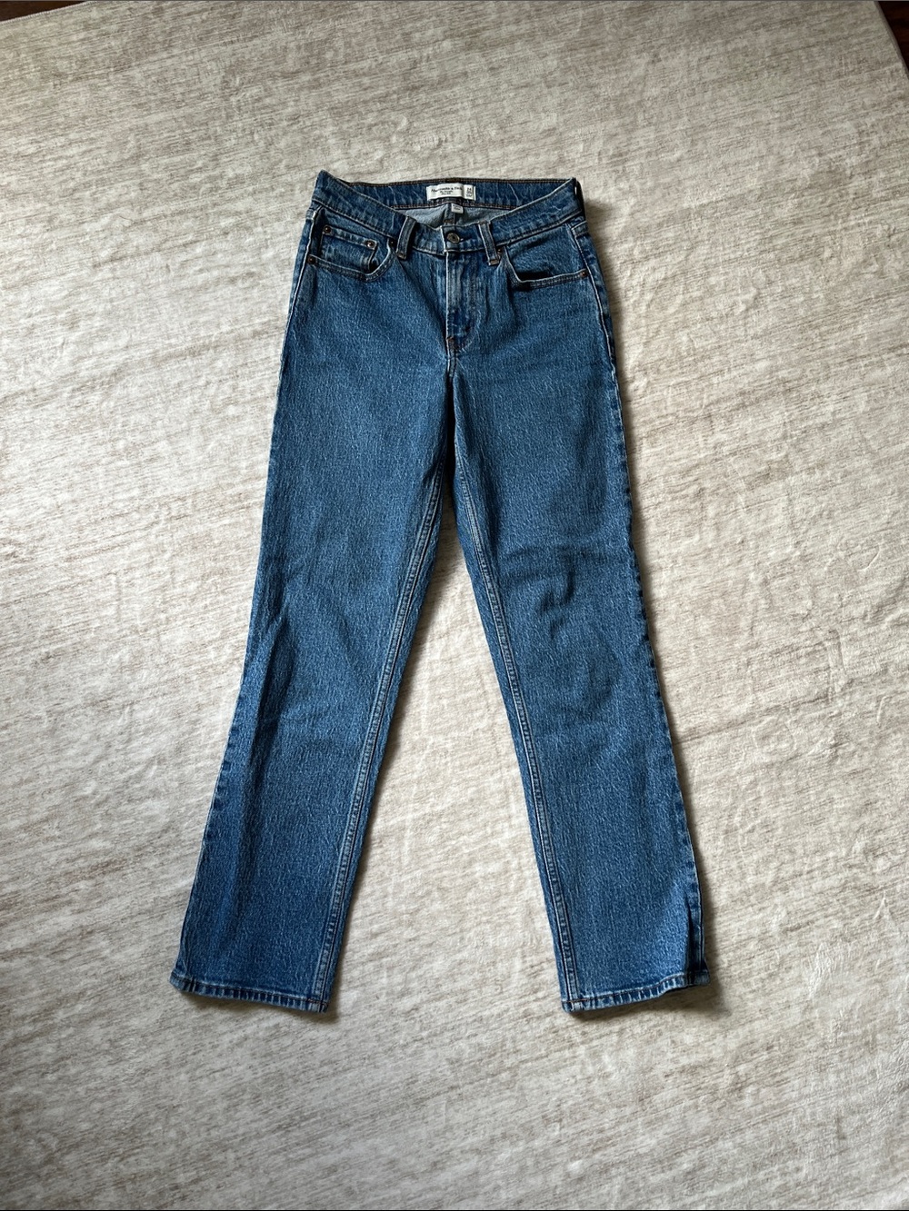 Abercrombie & Fitch Straight Leg Jeans in Medium Blue Denim